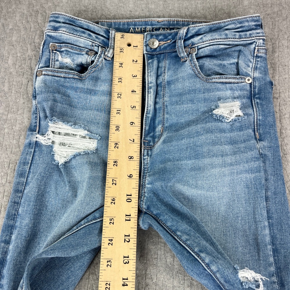 American Eagle Bootcut Flare Jeans Women 6/26x30 Blue Hi-Rise Distressed Raw Hem - Picture 9 of 13